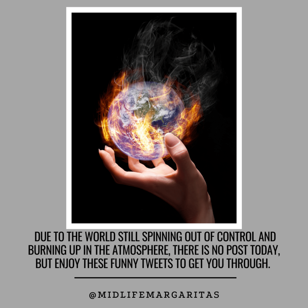 Due to The World Still Spinning Out of Control and Burning up in The Atmosphere, there is no Post Today, But Enjoy These Funny Tweets to Get You Through.